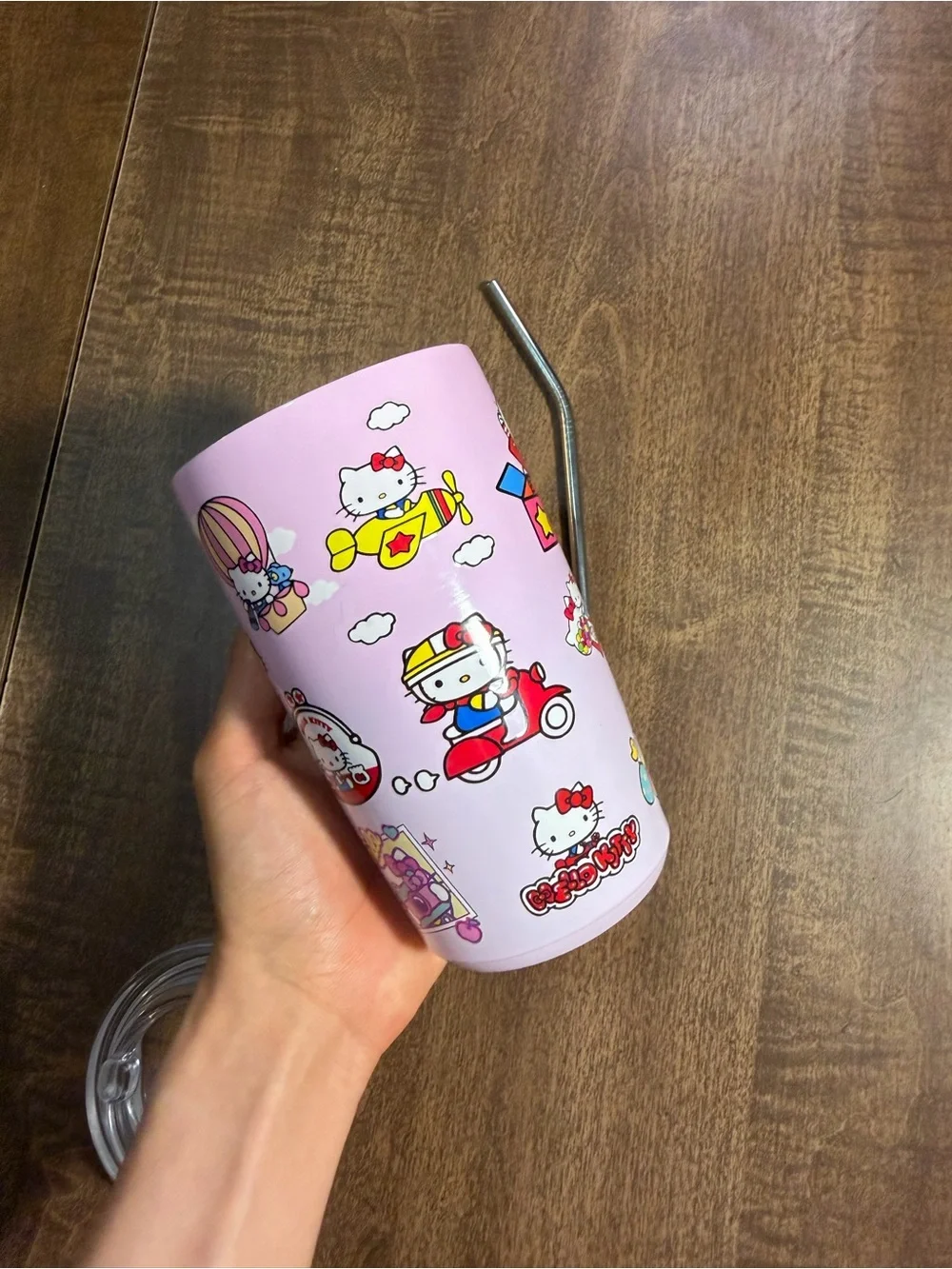 Hello Kitty Pink Character Tumbler with Stainless Straw and Lid Topper